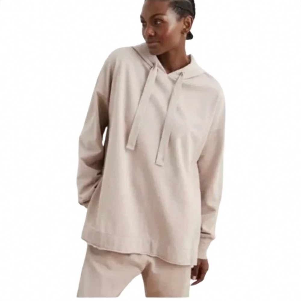 Aerie Womens Oversized Cotton French Terry Hoodie Tan Beige Side Slit Medium